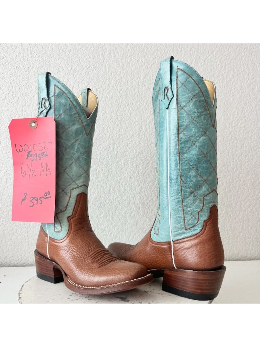 Rod Patrick Brown Cowboy Boots Womens 6.5AAA Turquoise Leather Western Cowgirl